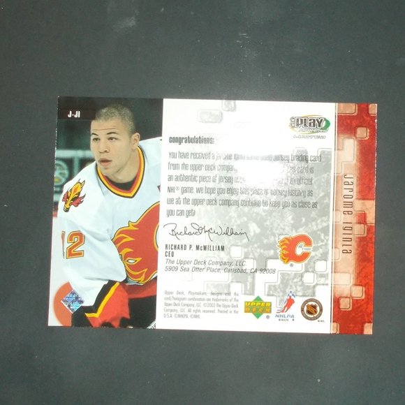 2002 Upper Deck Hockey Play Makers Jerome Iginla Calgary Flames Game Worn Card - Picture 2 of 2